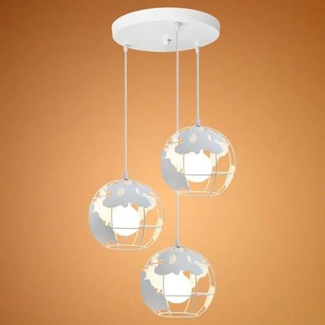 3 Lampes Suspensions Vintage en Métal Blanc Lustre Luminaire Industrielle Ajustable pour Salon Chambre (1/4)