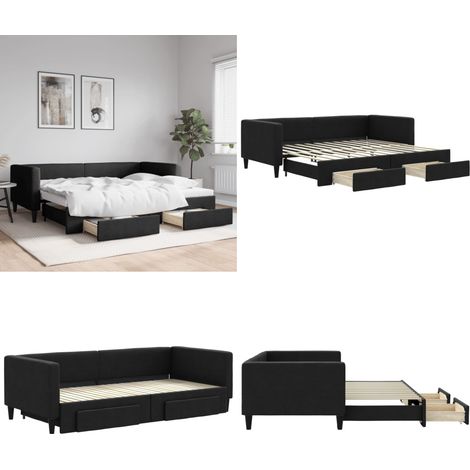Tagesbett Ausziehbar mit Schubladen Schwarz 90x200 cm Stoff - Schlafsofa - Sofa-Bett (1/5)