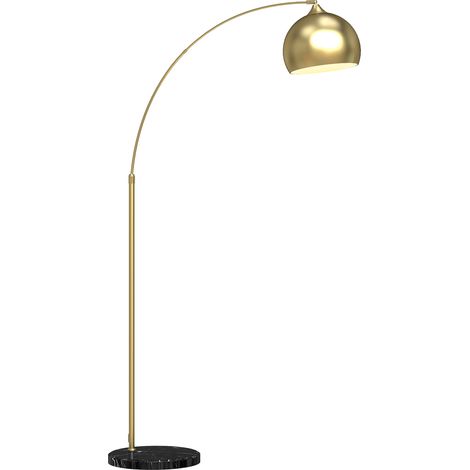 Lampadaire arc réglable pied marbre vintage 40W E27 doré dim. 100-115L x 30L x 170-180H cm