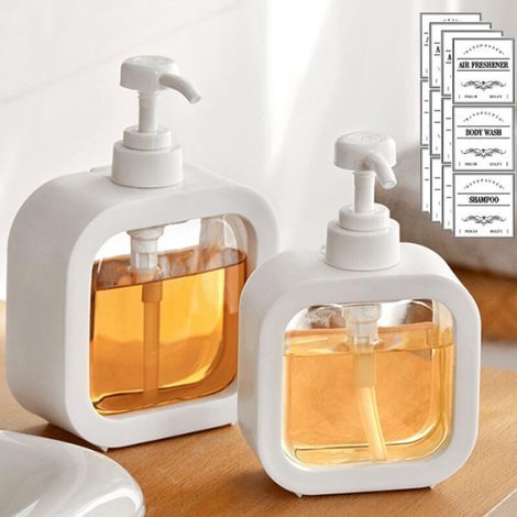 Dispenser di sapone, dispenser di sapone ricaricabile per cucina e bagno, dispenser di sapone con etichetta impermeabile, dispenser per detersivo per piatti, 300 ml, 2 pezzi (1/4)
