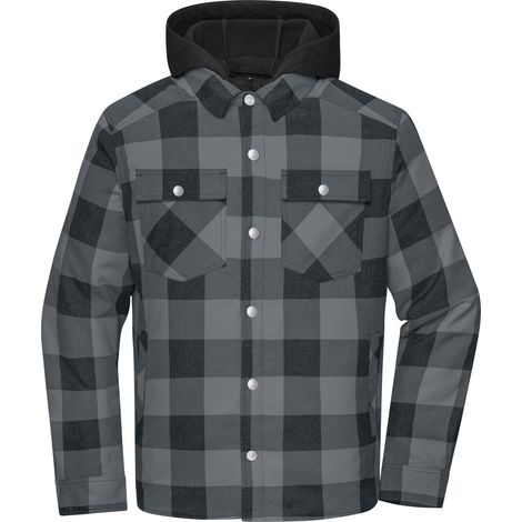 James & Nicholson wattiertes Karohemd mit Kapuze JN1872 Gr. M black/metal-grey