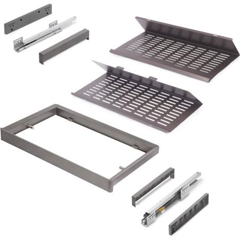 Emuca – Kit range-chaussures extractible titane – Capacité 30 kg – Dimensions ajustables 60-90 cm – Glissières à fermeture douce (1/5)
