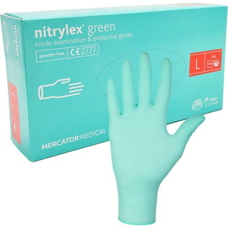 Gants en nitrile Mercator Nitrylex verts, taille L, 100 pièces (1/5)