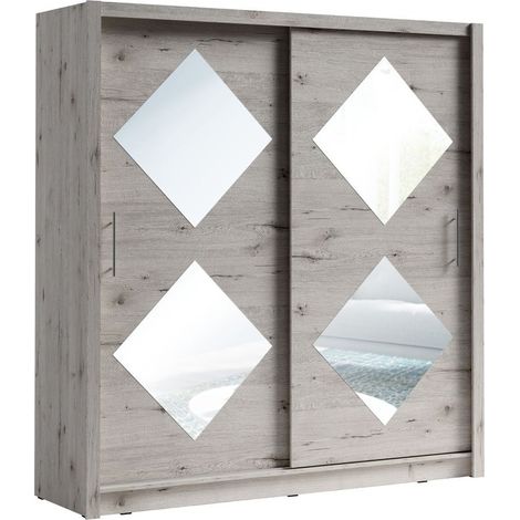 Armadio 2 porte scorrevoli 205 cm con 4 specchi quadrati - rovere Wellington - Collezione OZZULA