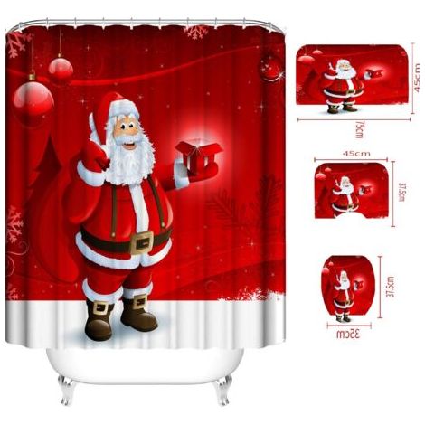 royaluxe-Noël Rideau de Douche Lavable Résistant à l'eau Anti-moisissure, 3D Imprimé Polyester Rideaux de Salle de Bain Facile à Nettoyer avec 12 Crochets Décor À Maison ,Ensemble de quatre pièces(A,1