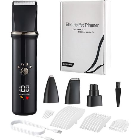 (Lubrifiant non inclus) Tondeuse électrique 4 en 1 pour animaux avec affichage numérique, tondeuse à cheveux multifonctionnelle et lime à ongles (USB) (1/5)