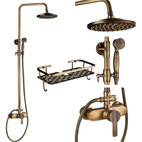 Robinet de douche à pluie en laiton antique, contrôle à double poignée, hauteur réglable, Étagère D (1/2)