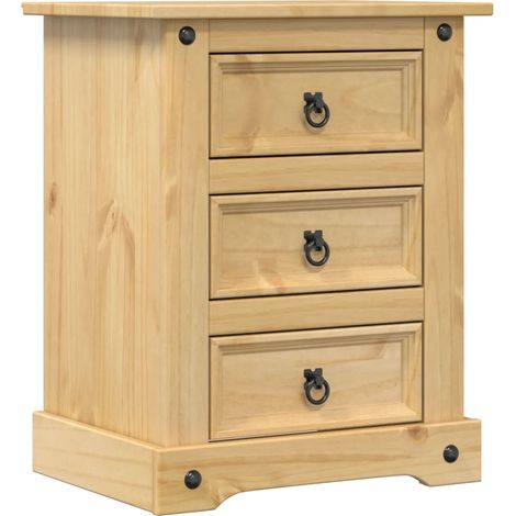 Mesita de noche con 3 cajones 53 x 39 x 66 cm madera maciza de pino DEC033907