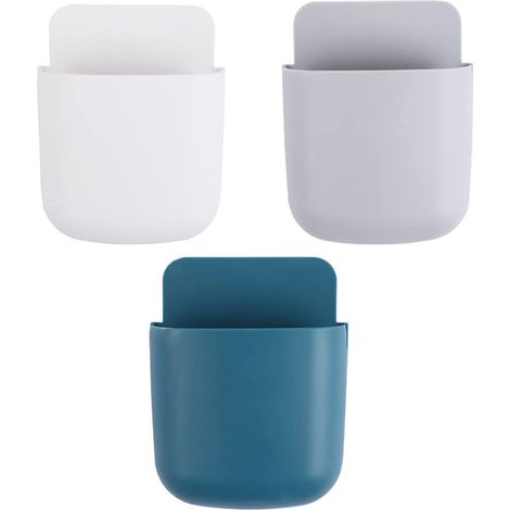 Boîte de rangement murale pour télécommande, support de charge pour organisateur d'articles divers, support suspendu pour téléphone portable, rangement d'accessoires (bleu + blanc + gris) (1/5)
