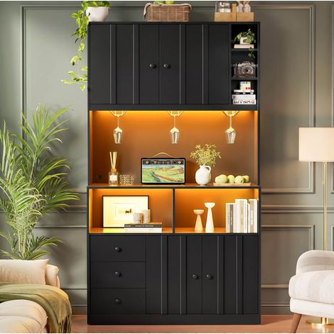 Buffet de cuisine 100x40x180 cm en MDF noir, avec rangement pour cuisine, FloraGrace (1/5)