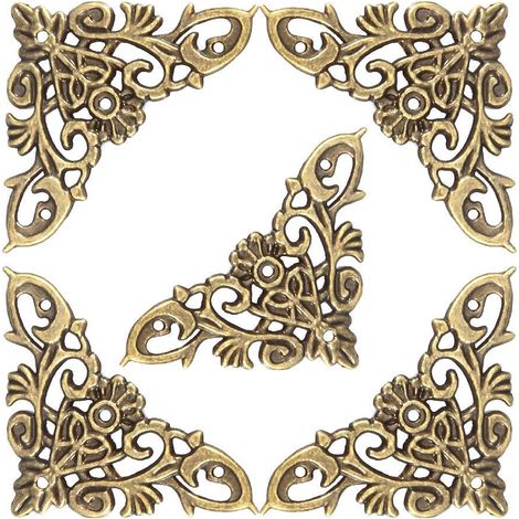 12pcs Protecteur de Coin Antiques Protecteur d'Angle Metal Style Creux Coins de Livre Scrapbook Photo Album Bijoux Protecteur de Boîte en Bois (Large).