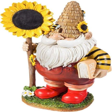 Nain de jardin abeille Journée mondiale – statuette résine bourdon/tournesol 15,5×7×6 cm