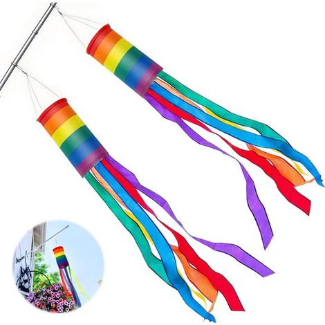 Lot de 2 manches à air arc-en-ciel de 100 cm pour jardin, camping et caravane. Décoration suspendue multicolore. (1/5)