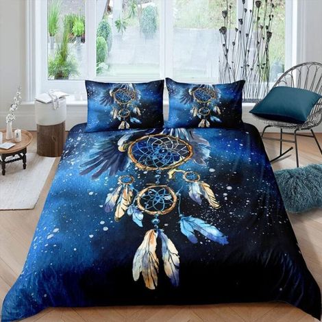 Parure de Lit 220x240 Adulte Attrape-Rêves Bleu Microfibre Douce Respirante 3 Pièces, 1 Housse Couette 220x240 cm avec Fermetureéclair + 2 Taies d'oreiller (1/4)