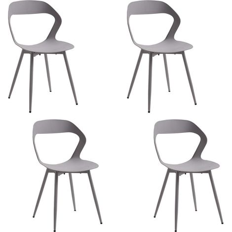 4er Set Esszimmerstühle mit Metallbeinen, Hohlrücken-Design, Grau (1/5)