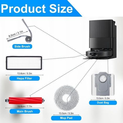 Kit d'accessoires pour Roborock QV 35A / QV 35S / QR 798 / QR 598 Robot Aspirateur, 2 brosses principales, 4 filtres, 4 Chiffons, 4 sacs à poussière, 4 brosses latérales, 1 brosse propre, 1 tournevis (1/3)