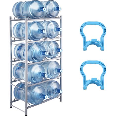 VEVOR Portabottiglie a 5 Livelli, Portabottiglie in Ferro da 18,9 L, Portabottiglie a Doppio Livello per 10 Bottiglie, Portabrocche per Acqua Resistente per Cucina, Ufficio, Soggiorno, Argento