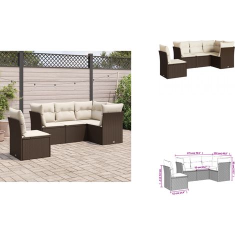 5-tlg. Garten-Sofagarnitur mit Kissen Braun Poly Rattan - Gartensorte - Outdoor Möbel - Lounge Set - Gartenlounge - Rattan Sofa (1/3)