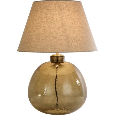 Searchlight Zenith Lampe de table 1 lumière, verre vert avec abat-jour en lin naturel (1/4)