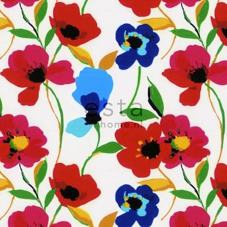 papier peint panoramique coquelicots rouge, bleu, jaune et vert  - ESTAhome (1/5)