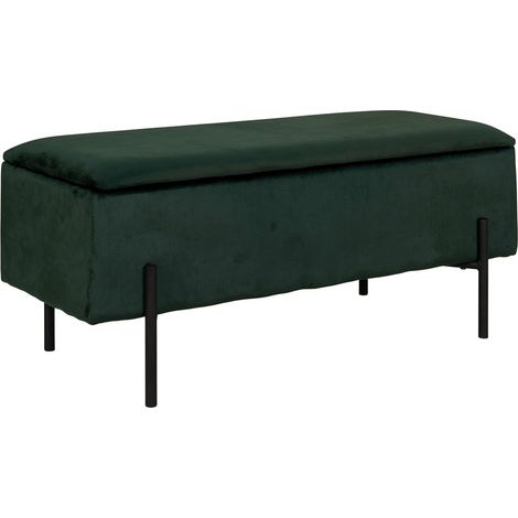 BLAIRE - Banc-Coffre Velours Vert Pieds Métal