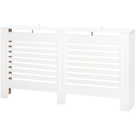 Cache-radiateur à lattes avec étagère de rangement, en bois, 172 x 19 x 81 cm, blanc
