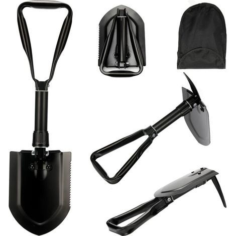 Pelle multifonctionnelle pliable de 58 cm, sac de transport avec ceinture en acier au carbone haute résistance ultra-stable, combinaison de pelle de camping pliable, adaptée à la randonnée et à la cha (1/4)