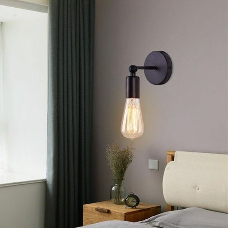 Lámpara de pared industrial sencilla de hierro, lámpara moderna estilo loft, casquillo E27 para el hogar, cafetería, cocina, salón, dormitorio, hotel, color negro. (1/4)