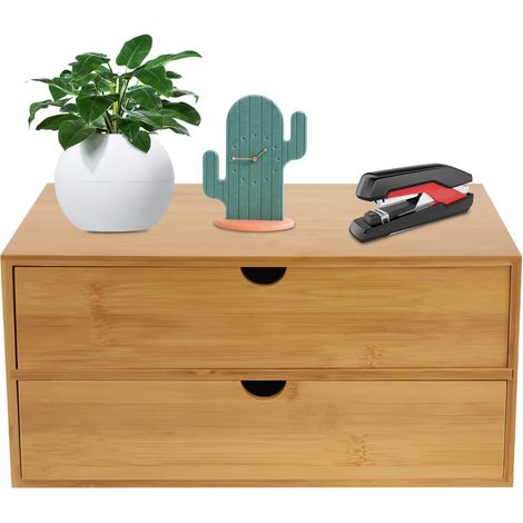 Organizador de escritorio de bambú con 2 cajones - Mini cajón de bambú - 33 x 19 x 16 cm - Caja para artículos de aseo - No requiere montaje