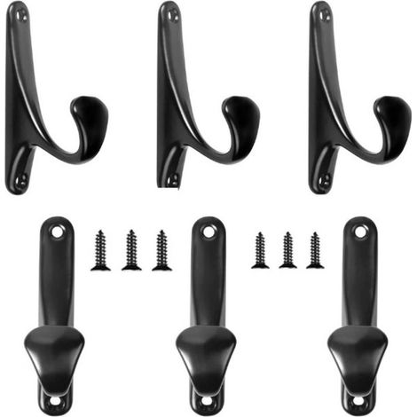 Wandgarderobe, 6-teiliges Garderobenhaken-Set, Retro-Garderobenhaken in Schwarz zum Anschrauben, Bademantelhaken mit Schrauben, Einzelhaken (1/5)