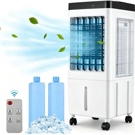 Ventilateur refroidisseur d'air évaporatif mobile sur roues, cuve 10L, programmateur 7h30, livré avec télécommande, idéal pour maison et camping (1/4)