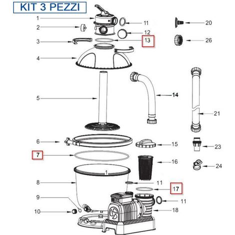BESTWAY Kit 3 pezzi Guarnizioni pompa modello 58404-58256-58199 5678 lt/h