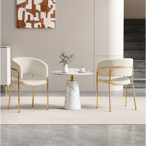 2 moderne Esszimmerstühle aus Cordstoff in Beige mit Metallbeinen und verstellbaren Füßen (1/5)