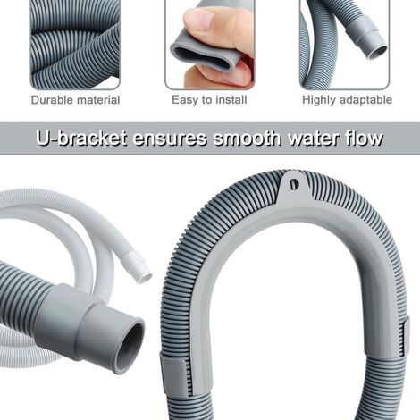 3m Vidange Machine a Laver, lave-linge,tuyau d'évacuation des eaux usées avec raccord de tuyau de vidange et 2 colliers de serrage (1/2)