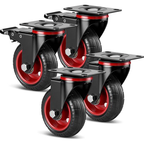 4 Roulettes Robustes en Caoutchouc Solide 100mm Max. 600KG avec Frein Roues Roulette Pivotante Industrielle pour Charges Lourdes Chariot Établi De Bricolage De Meuble (2 avec Frein et 2 sans) (1/5)