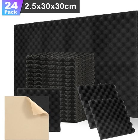 Wolketon 24 Stück Akustikschaumstoff Akustikschaum Matten 30 x 30 x 2.5cm Schalldämmmatten zur effektiven Schaumstoff Fliesen Wellenprofil Schwarz (1/5)
