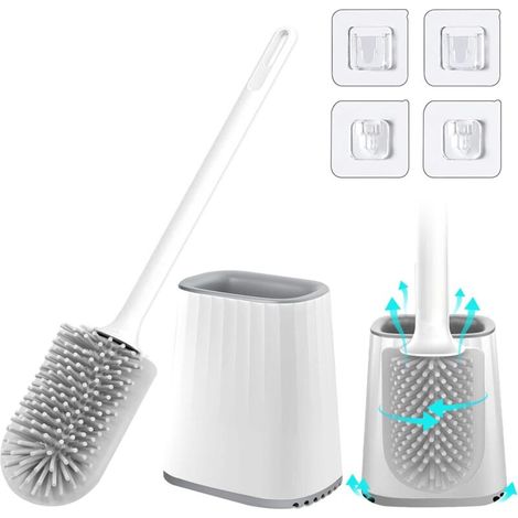 ZOLGINAH Brosse de Toilette, Brosse WC en Silicone, Brosse Toilettes WC avec Support à Séchage Rapide, Brosse de Toilette en Silicone pour Toilette de Bain, Brosse WC Noir et Supports Mural/Sol