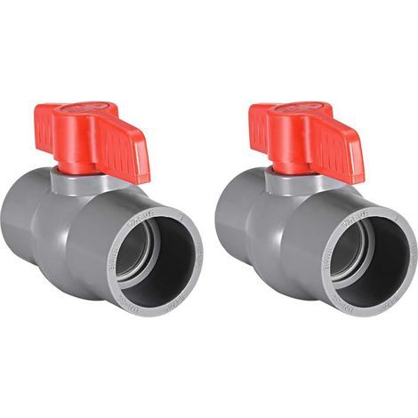 Vanne à bille en PVC 40 mm – Connexion à glissière – Résistante à la corrosion – Pour tuyaux d'alimentation en eau – Lot de 2 pièces (1/3)