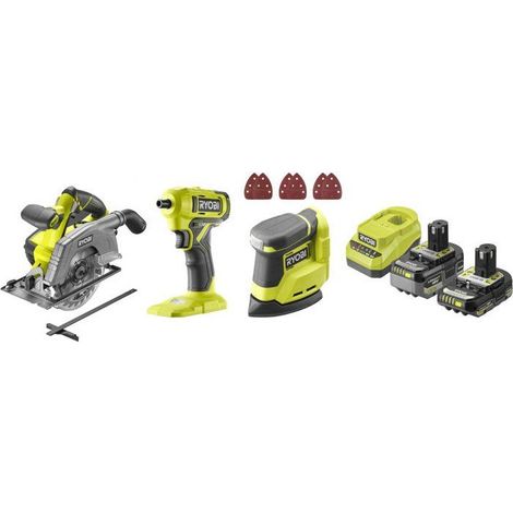 Kit d’outils sans fil RYOBI ONE+ R18CK3G-242G 18 V avec perceuse-visseuse, scie sauteuse, ponceuse et batteries 4 Ah + 2 Ah (1/5)