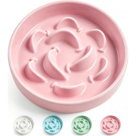 Gamelle chat anti-glouton - Céramique labyrinthe 16 cm - Pour croquettes et pâtée - Anti-glouton-Rose (1/5)