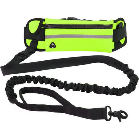 Laisse de chien mains libres avec poche à fermeture éclair, laisse réfléchissante de course, sac de ceinture pour jogging extérieur, promenade et course nocturne (1/5)