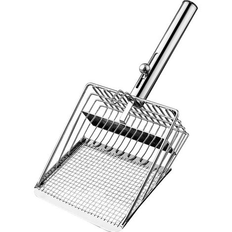 Pelle à litière en métal pour chat, grande pelle à mailles fines, pelle à sable pour chat en bentonite et tofu (1/5)