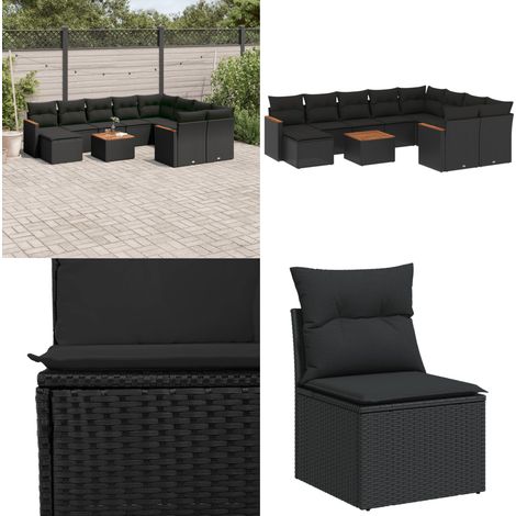 Salon de jardin 11 pcs avec coussins noir résine tressée - Ensemble Salon De Jardin - Mobilier De Jardin - Canapé Extérieur - Fauteuil De Jardin - Table Basse Extérieure - Home & Living (1/5)