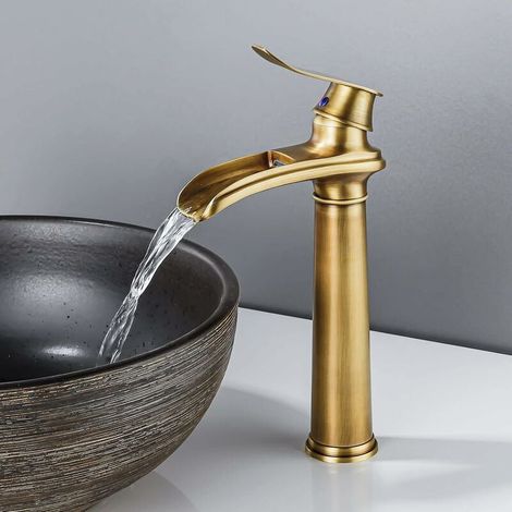 1 Robinet lavabo, laiton, effet cascade, poignée unique, vintage, salle de bain (1/5)