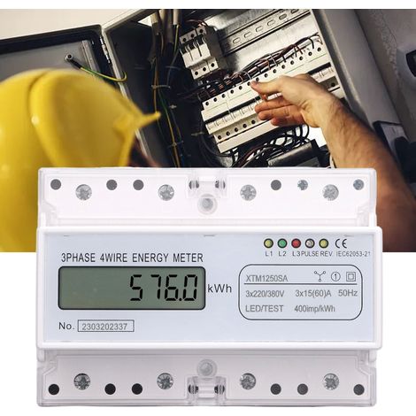 Compteur triphasé 7 broches LCD XTM1250SA 3×220V/380V, montage sur rail DIN 35 mm, 15 A (1/5)