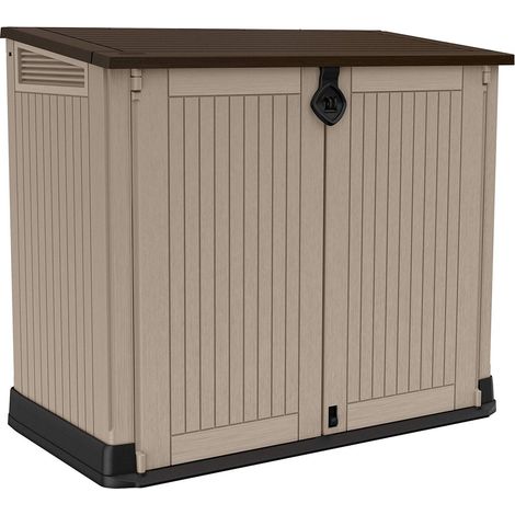 Baule Porta Attrezzi da Esterno Resina Effetto Legno Doppia Beige Marrone (1/5)