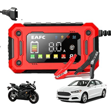 Cargador de batería para coche, carga inteligente, tecnología de reparación por impulsos, 12V 8A (1/2)