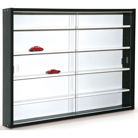 Pegane – Vitrine murale pour miniatures en panneaux de particules – Dimensions L80 x P9,5 x H60 cm – Verre sécurit – Coloris blanc et noir (1/3)
