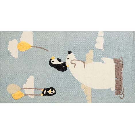 Alfombra de algodón azul amarillo negro blanco 80 x 150 cm oso polar Barus