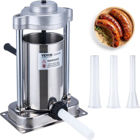 Poussoir à Saucisses Manuel 2 L, Machine à Saucisses Verticale avec Pince de Type G, Ensacheuse Saucisse en Acier Inoxydable 304 Alimentaire, 3 Tubes de Remplissage, pour Cuisine Restaurant (1/5)
